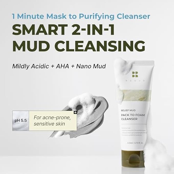 BRMUD RMUD ريليف طين التعبئة إلى رغوة منظف - 2 في 1 للتنقية والترطيب قناع طين رغوي كوري منظف للوجه للتحكم في المسام والزهم - غسول وجه لإزالة المكياج للعناية بالبشرة الكورية (3.71 أونصة سائلة) - Image 2